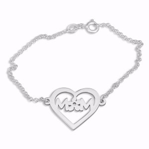 Double Thickness Sterling Silver Double Initials Heart and Flower Bracelet