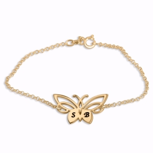 Double Thickness Gold-Plated Double Initials Butterfly Bracelet 