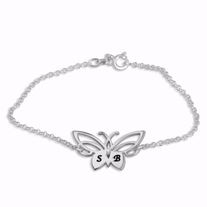 Double Thickness Sterling Silver Double Initials Butterfly Bracelet