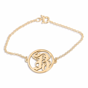 Double Thickness Gold-Plated Old English Script Single Initial Bracelet