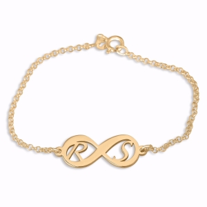 Double Thickness Gold-Plated Double Initials Infinity Bracelet 