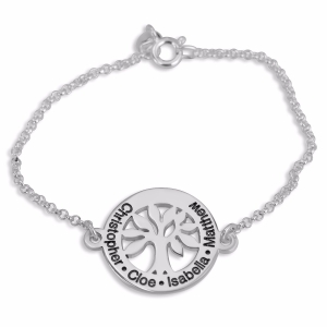Double Thickness Sterling Silver Personalized Family Tree Name Bracelet