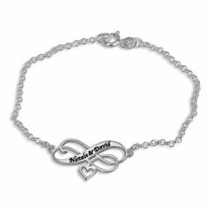 Double Thickness Sterling Silver Infinity Heart Personalized Couples Name Bracelet 