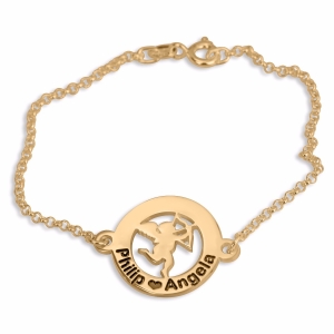 Double Thickness Gold-Plated Cupid Personalized Couples Name Bracelet