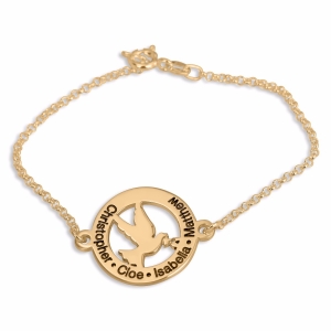 Double Thickness Gold-Plated Personalized Family Name Bracelet with Dove