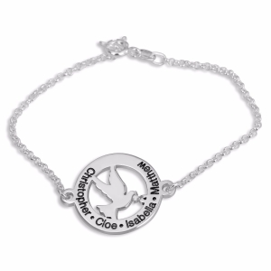 Double Thickness Sterling Silver Personalized Family Name Bracelet with Dove