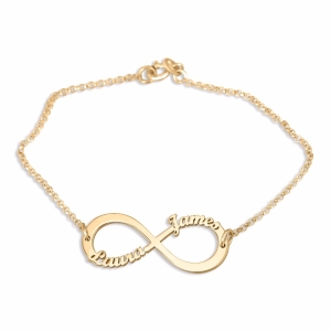 Double Thickness Gold-Plated Infinity Personalized Couples Name Bracelet 