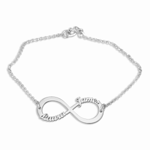 Double Thickness Sterling Silver Infinity Personalized Couples Name Bracelet 