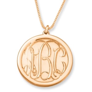 24k Rose Gold Plated Silver Engraved Monogram Circle Necklace-Script Font