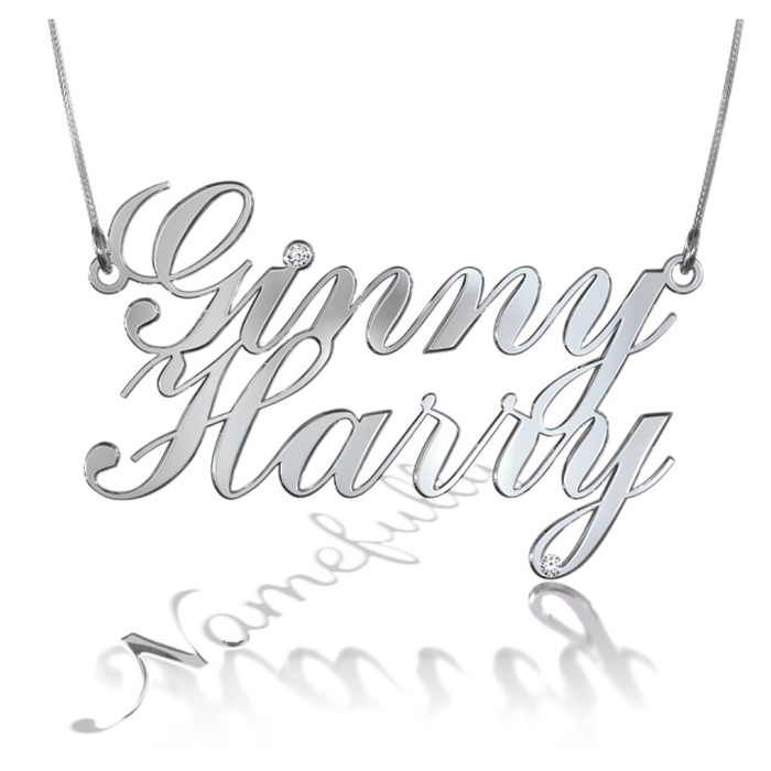 Couple Name Necklace with Diamonds in Sterling Silver "Ginny 'n Harry" - 1