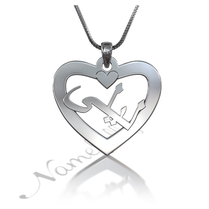 Arabic Name Necklace with Heart Shaped Pendant in Sterling Silver - "Layla" - 1