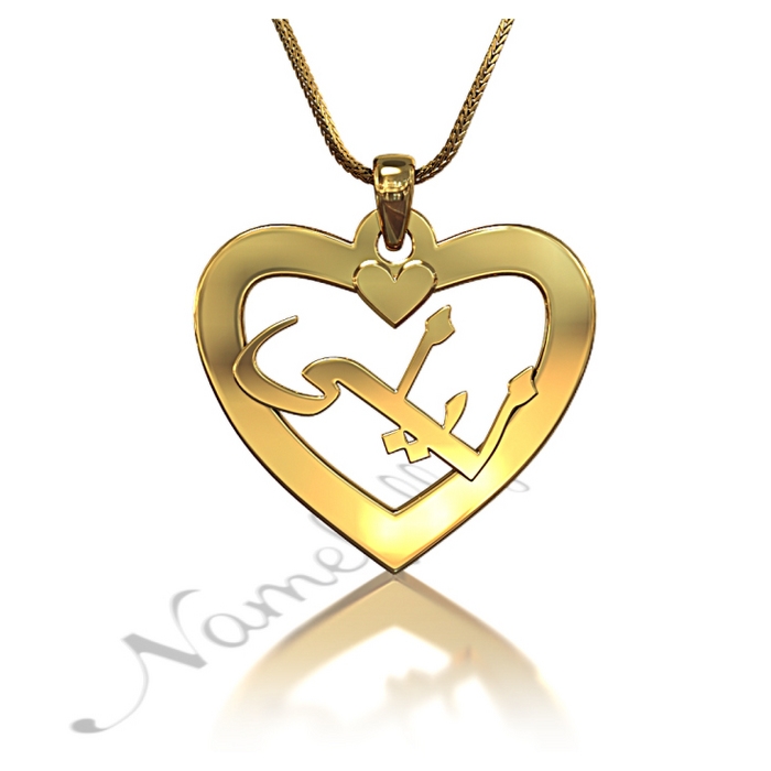 Arabic Name Necklace with Heart Shaped Pendant in 18k Yellow Gold Plated Silver - "Layla" - 1