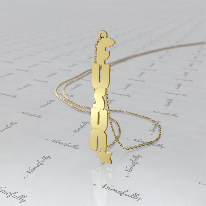 Vertical Turkish Name Necklace with Star in 14k Yellow Gold - "Fusun" - 1
