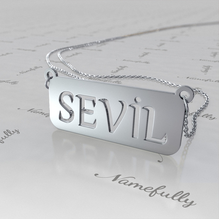14k White Gold Turkish Cutout Name Necklace - "Sevil" - 1