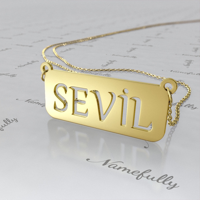 14k Yellow Gold Turkish Cutout Name Necklace - "Sevil" - 1