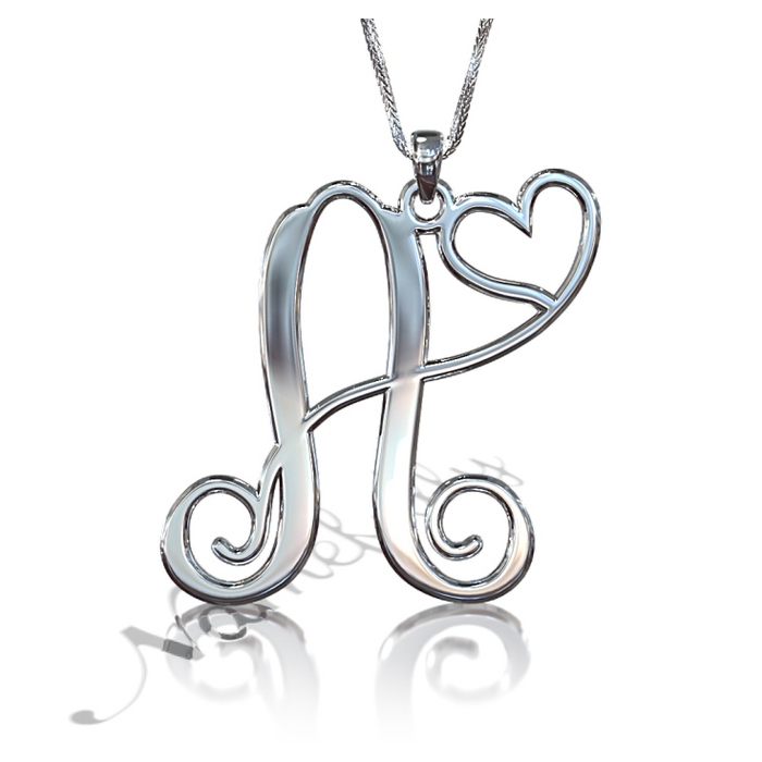 Initial Necklace with Heart in 14k White Gold - "A Piece of my Heart" - 1