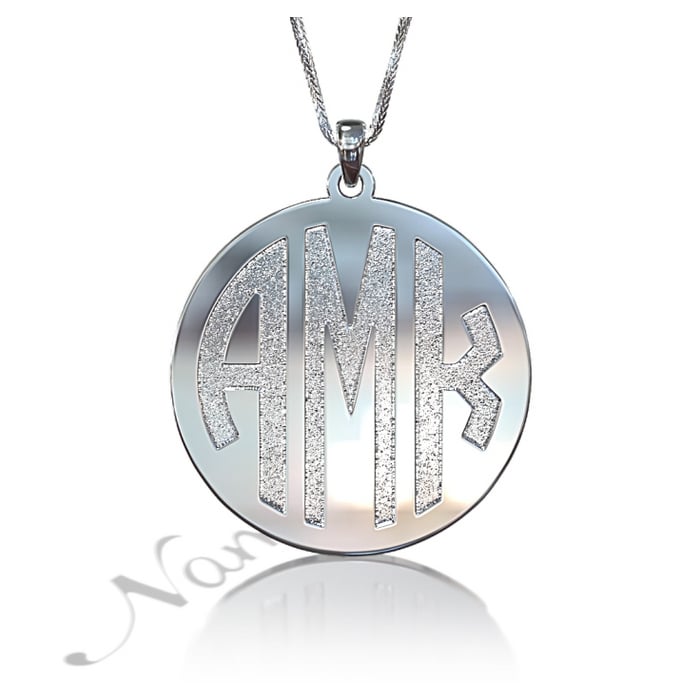 Monogram Necklace with Sparkling Letters in 14k White Gold - "AMK" - 1
