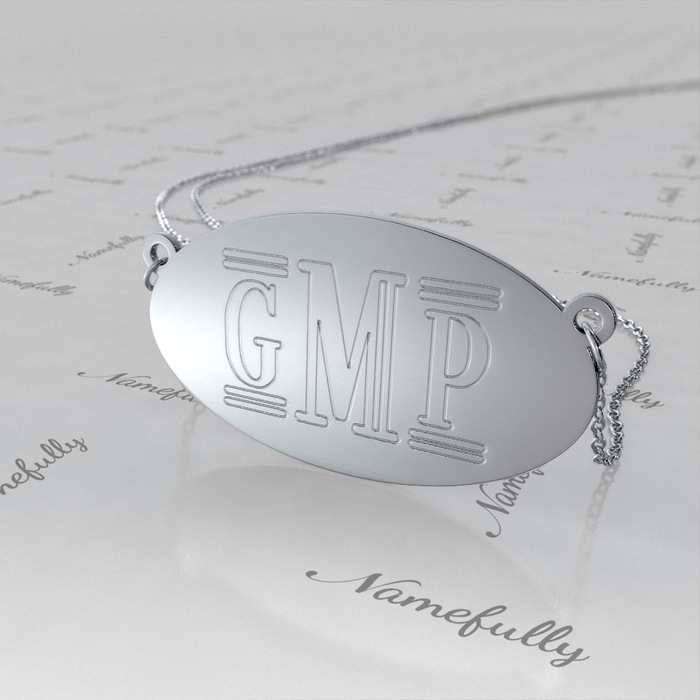 Monogram Necklace with Oval Plate in 14k White Gold - "GMP" - 1