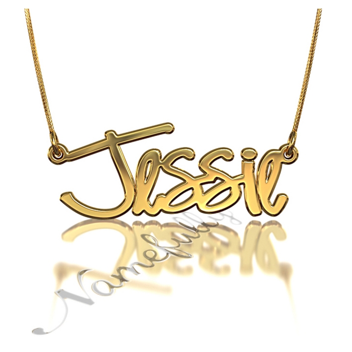 10k Yellow Gold Customized Name Necklace - "Jessie" - 1