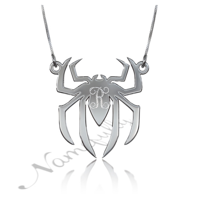 Initial Necklace with Spider Design in Sterling Silver - 1