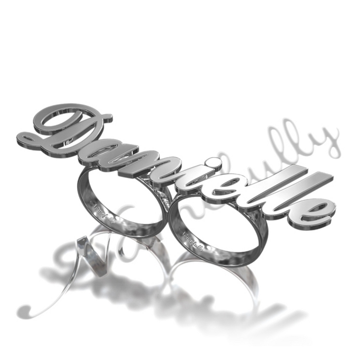 Two-Finger Name Ring - Lauren Conrad Inspired Design in Sterling Silver - "Danielle" - 1