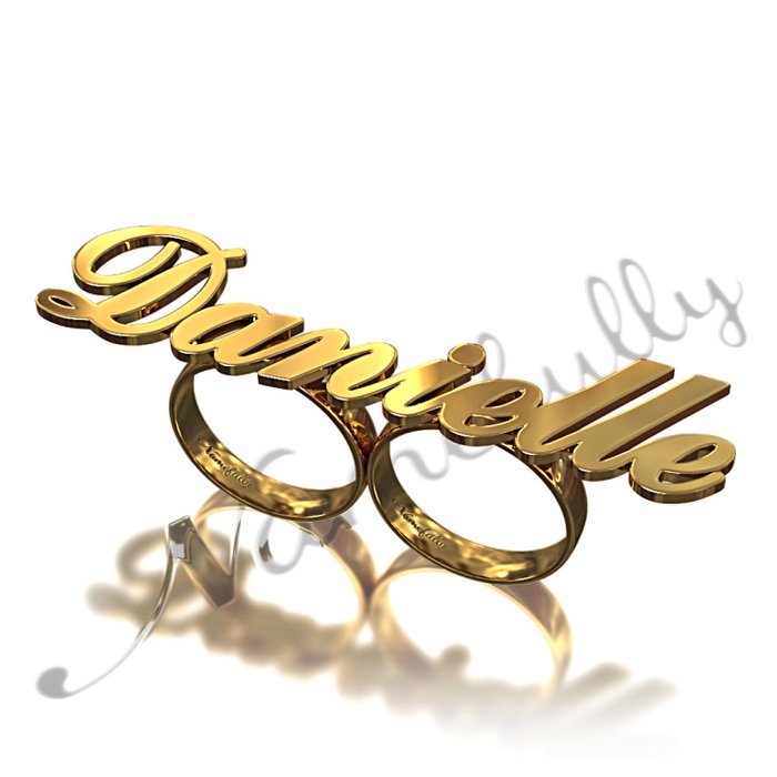 Two-Finger Name Ring - Lauren Conrad Inspired Design in 18k Yellow Gold Plated Silver - "Danielle" - 1