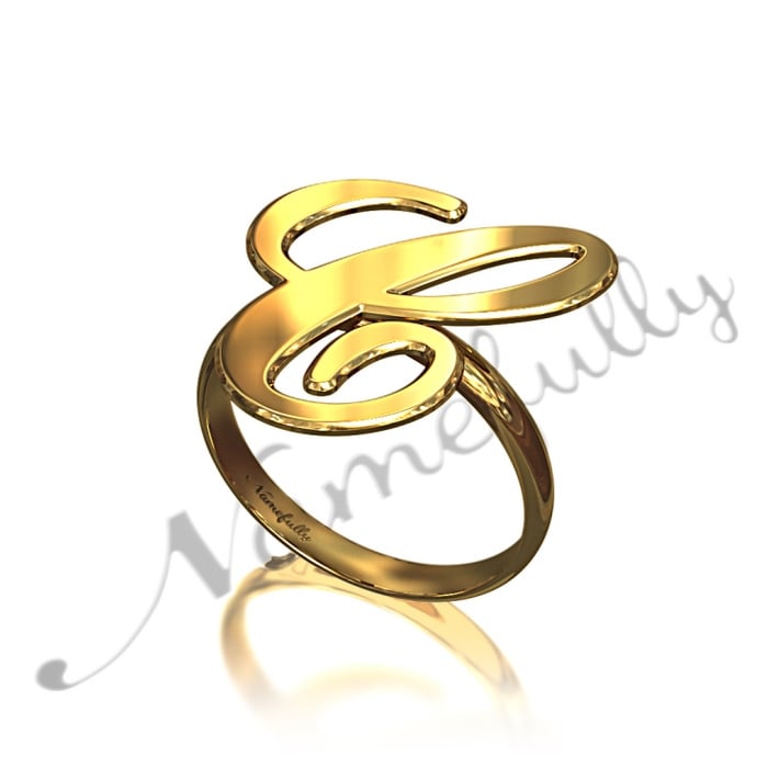 Initial Ring in Script Font in 18k Yellow Gold Plated Silver - "It Starts with C" - 1