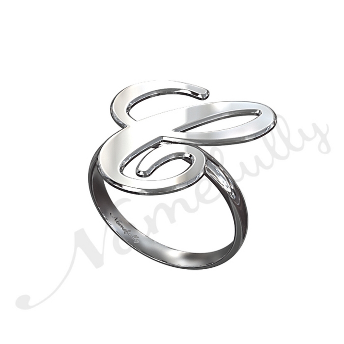 Initial Ring in Script Font in 10k White Gold - "It Starts with C" - 1