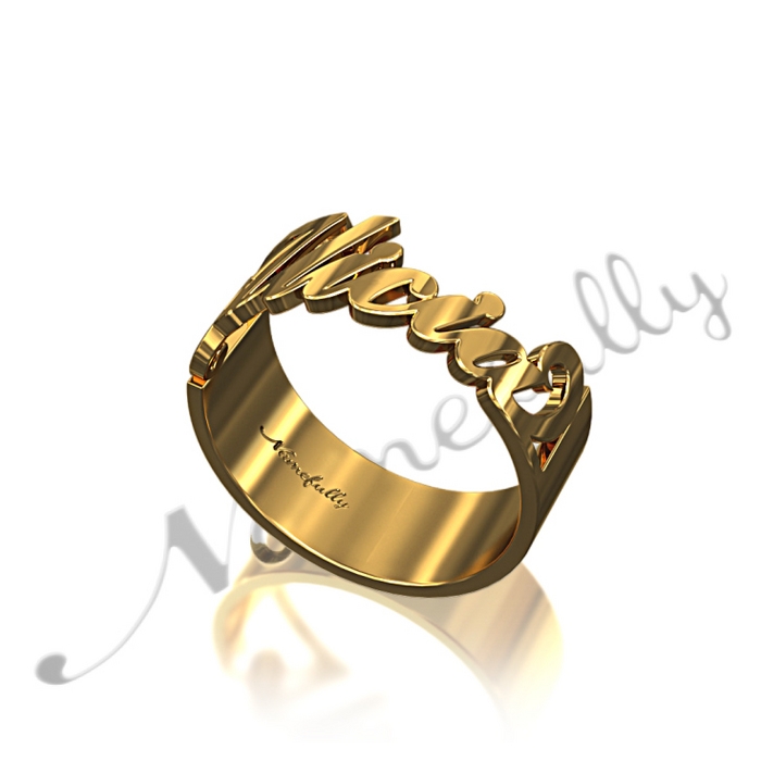 18k Yellow Gold Plated Name Ring Carrie-Style - "Alicia" - 1