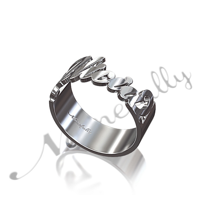 14k White Gold Name Ring Carrie-Style "Alicia" - 1