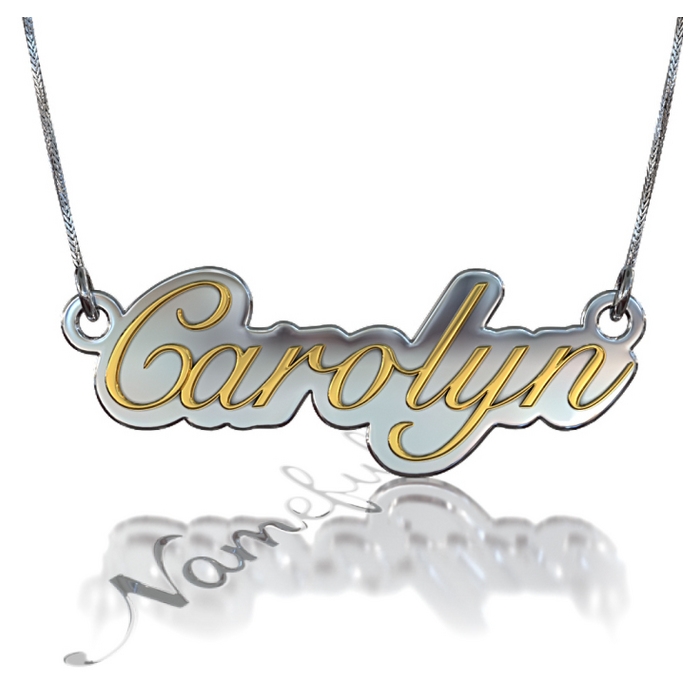 3D Name Necklace in Elegant Script - "Carolyn" (Two-Tone 10k Yellow & White Gold) - 1