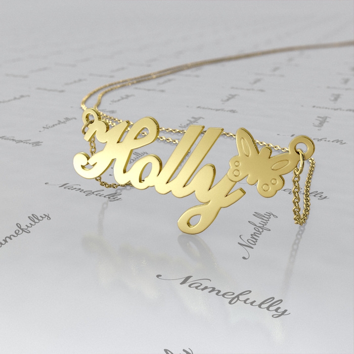 Customized Necklace with Butterfly in 14k Yellow Gold - "Holly" - 1