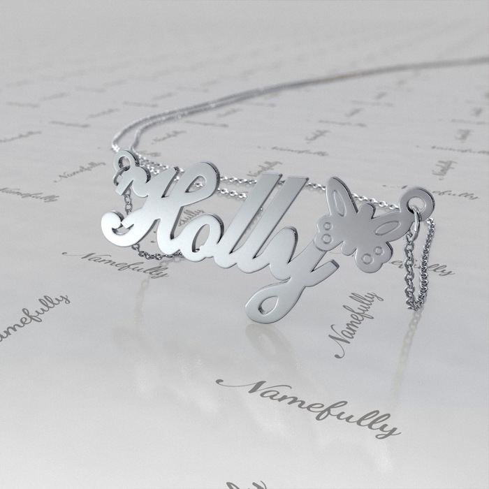 Customized Necklace with Butterfly in 14k White Gold - "Holly" - 1