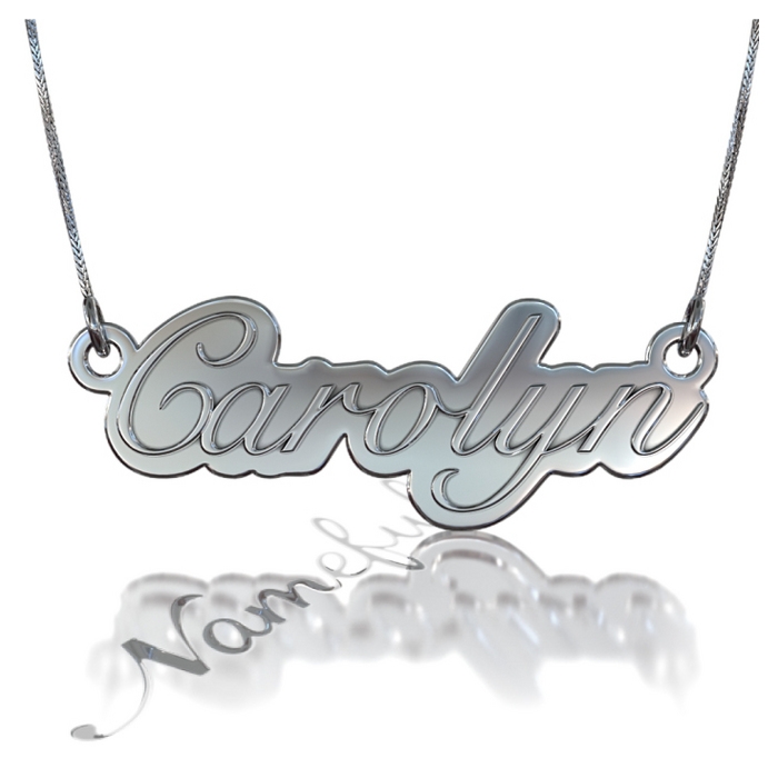 3D Name Necklace in Elegant Script in Sterling Silver - "Carolyn" - 1