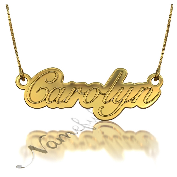 3D Name Necklace in Elegant Script in 10k Yellow Gold - "Carolyn" - 1