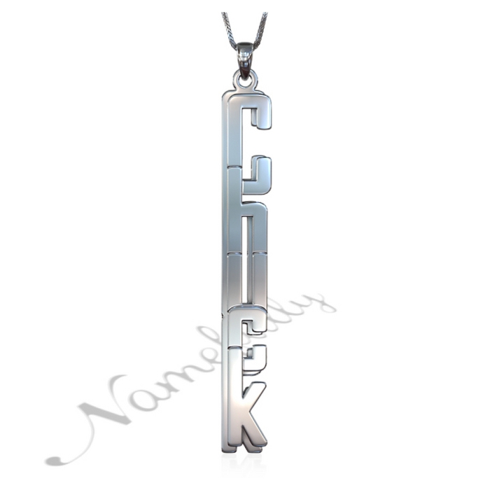 Vertical 3D Name Necklace with Double Layer in Sterling Silver - "Chuck" - 1