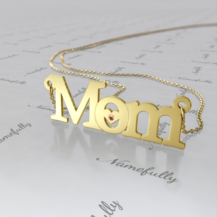 "We Love Mom" Necklace with Swarovski Birthstones in 18k Yellow Gold Plated - 1