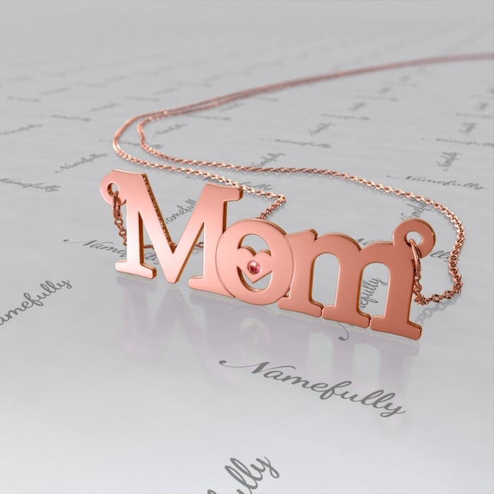 "We Love Mom" Necklace with Swarovski Birthstones in Rose Gold Plated - 1