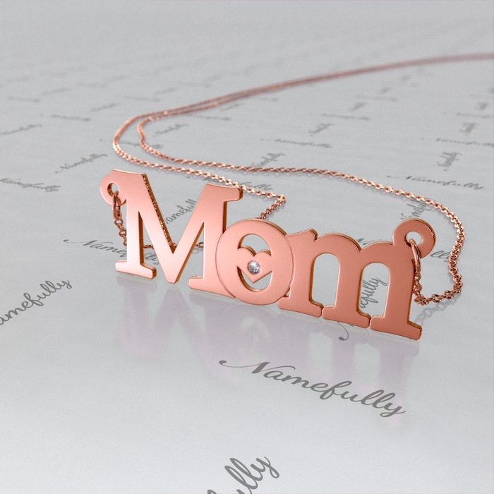 "We Love Mom" Necklace with Diamonds in Rose Gold Plated - 1