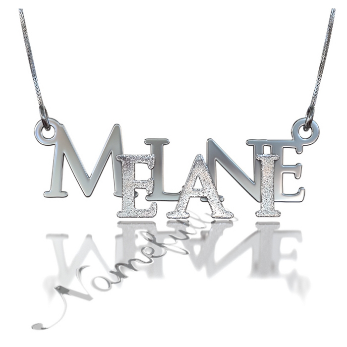 Sparkling Name Necklace with Layered Letters in Bold Font in Sterling Silver - "Melanie" - 1