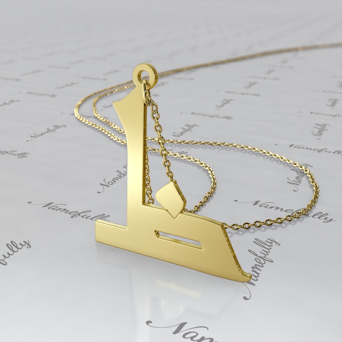10k Yellow Gold Arabic Initial Necklace - "Tha" - 1