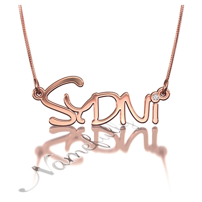Customized Name Necklace with Diamonds in 14k Rose Gold - "Sydni" - 1