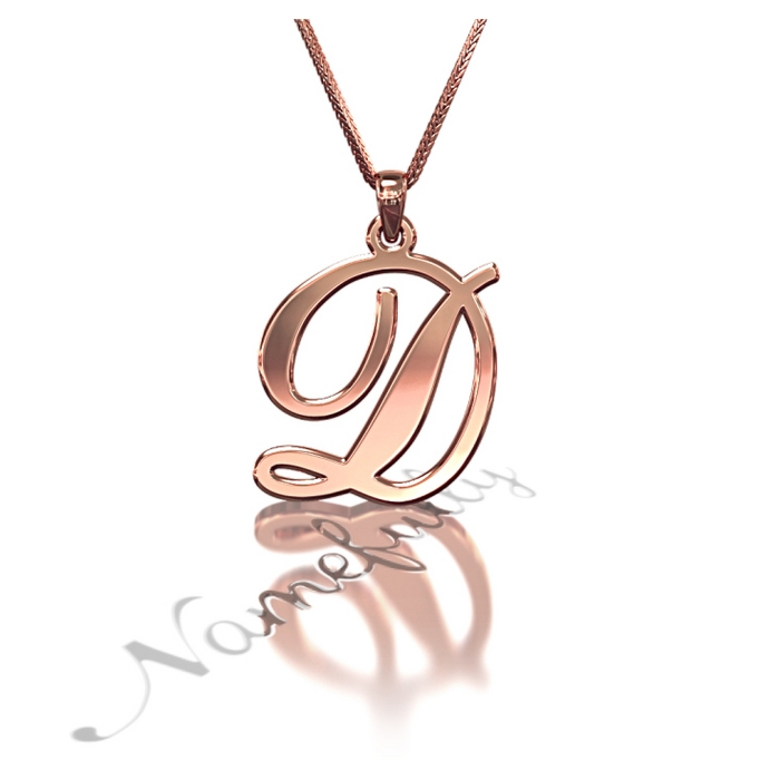 Initial Necklace in Script Font in 18k Solid Rose Gold - "It Starts with D" - 1