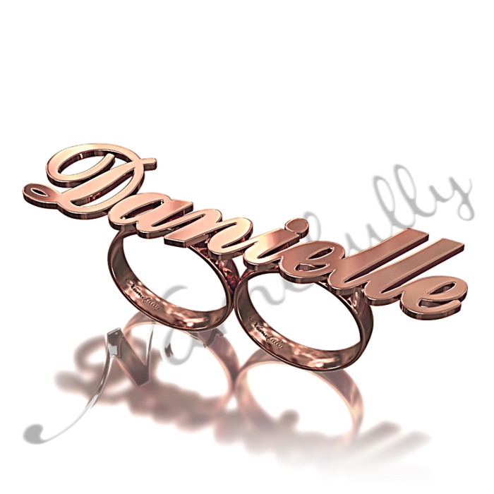 Two-Finger Name Ring - Lauren Conrad Inspired Design in Rose Gold Plated Silver - "Danielle" - 1