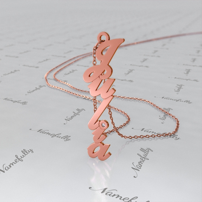 Vertical Carrie-Style Name Necklace with Diamonds in 14k Rose Gold - "Julia" - 1