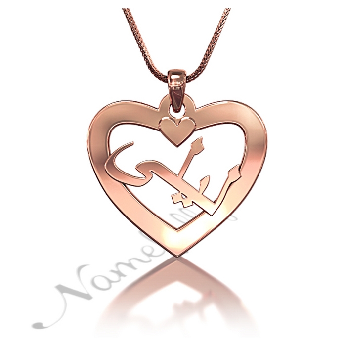Arabic Name Necklace with Heart Shaped Pendant in Rose Gold Plated Silver - "Layla" - 1