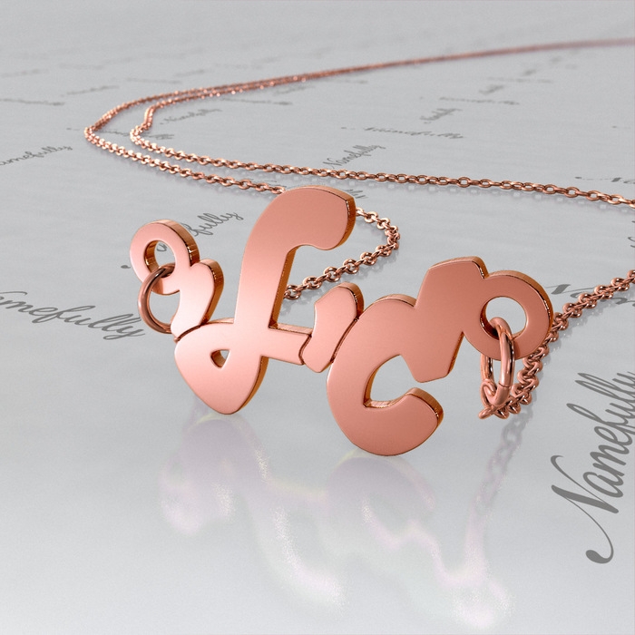 Rose Gold Plated Hebrew Name Necklace in Cursive - "Gili" - 1