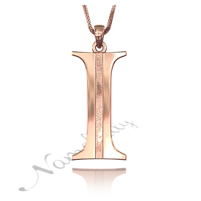 Initial Necklace with Sparkling Detail in Rose Gold Plated Silver - "I is for Individuality" - 1