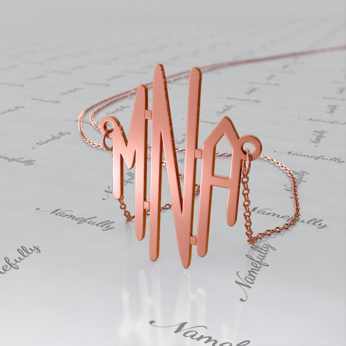 Monogram Necklace with Three Letters in Rose Gold Plated Silver - "MNA" - 1
