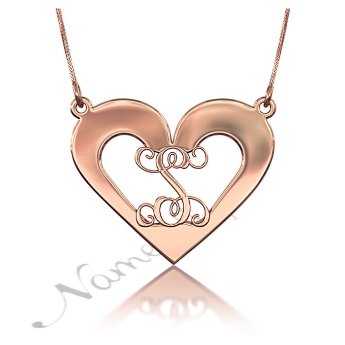 Heart Initial Necklace in Rose Gold Plated Silver - "S is for Sweetheart" - 1
